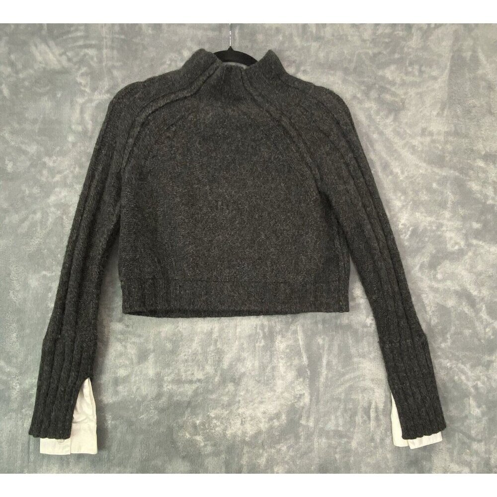 BROCHU WALKER Women Wool Sweater Sz M Black Crop Alpaca Casual Scholar 3-33 - Picture 2 of 10